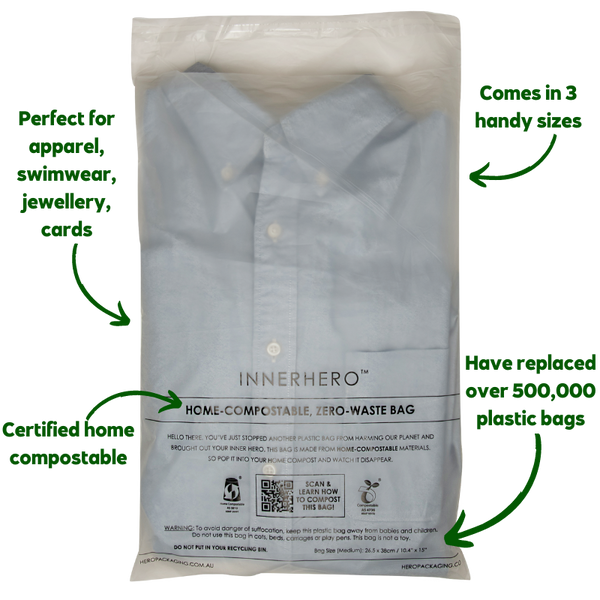 INNERHERO Home Compostable Garment Bags - from packs of 100 - PRE-ORDER