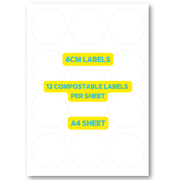 HEROLABEL (60 labels) - Circle Compostable Branding Labels 6mm - A4 Sheets