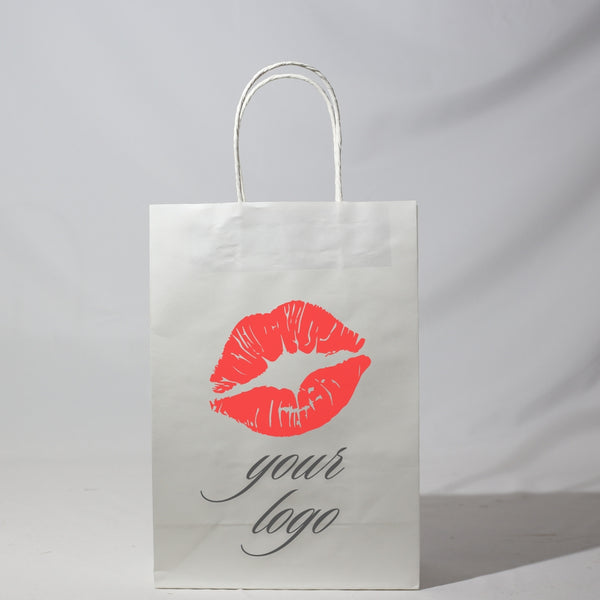 Custom or Plain Paper Shopping Bags - Kraft White